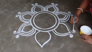 easy rangoli designs  simple muggulu designs  Beautiful festival color kolam  how to draw alpona [upl. by Ahtiuqal]