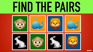 Memory Games 1  Find the Pair Game 8 Animal Pairs  Memorize and Match All 16 Animals Emoji [upl. by Corson87]