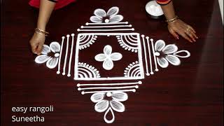 Creative 3x3 dots muggulu rangoli by Suneetha  Latest Lotus rangoli amp kolam designs [upl. by Sirrah]