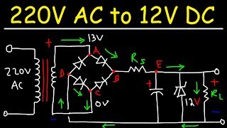 220V AC to 12V DC Converter Power Supply Using Diodes Capacitors Resistors amp Transformers [upl. by Emlyn]