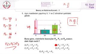 10Sınıf MEB Fizik Kazanım Kavrama Testi7 Basınç ve Kaldırma Kuvveti1 20192020 [upl. by Alomeda]